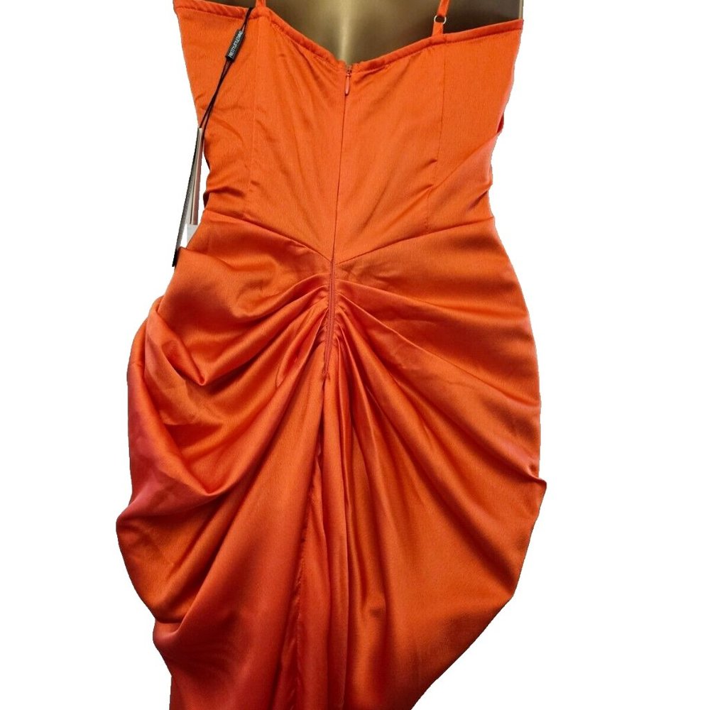 Pretty Little Thing corset dress size 8 bright orange satin ruched skirt New - Picture 8 of 12